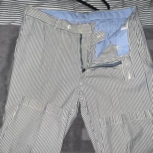 Polo RL Seersucker Striped Pants Blue and White